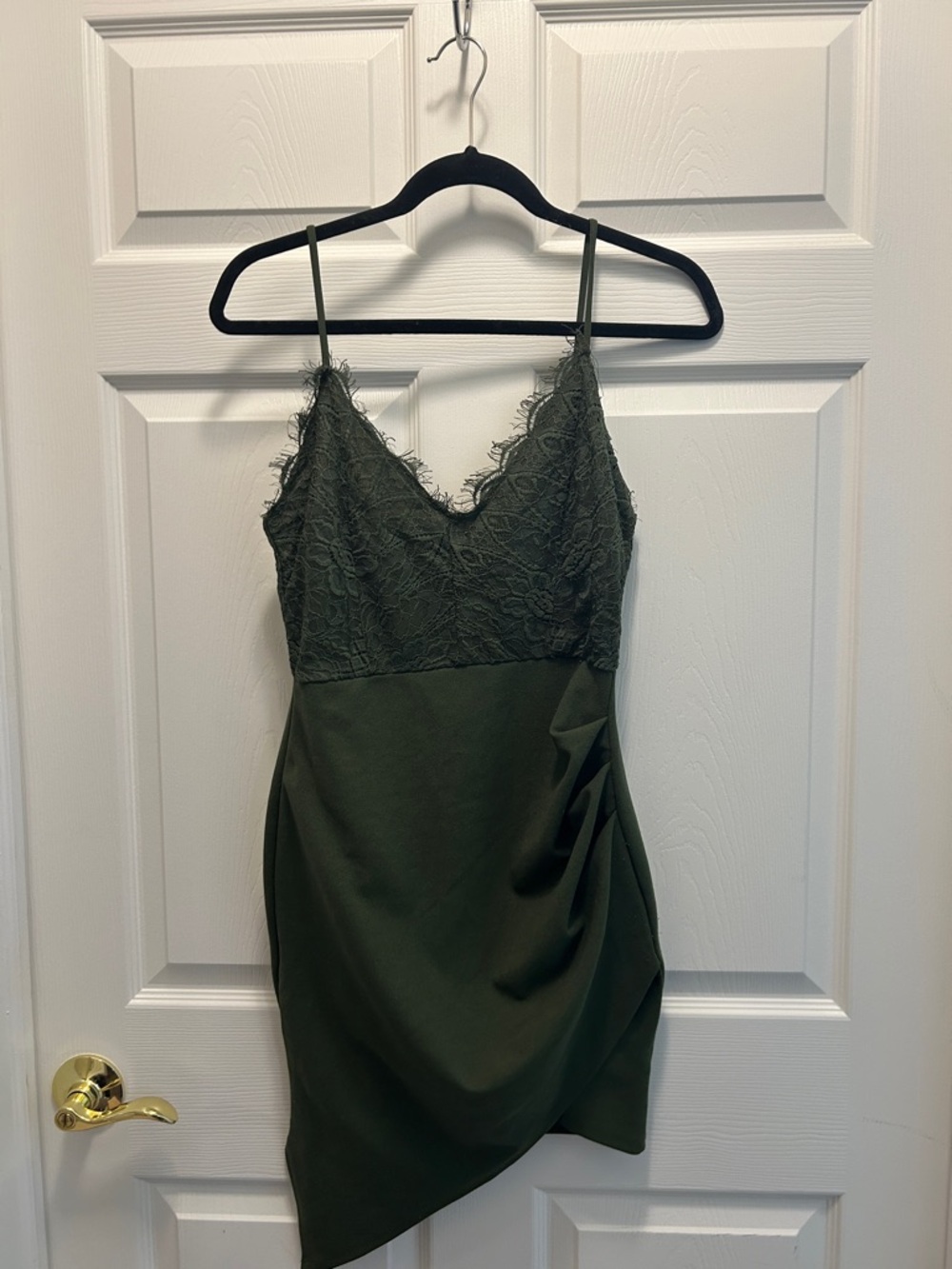 Olive Green Lace Top Asymmetrical Dress